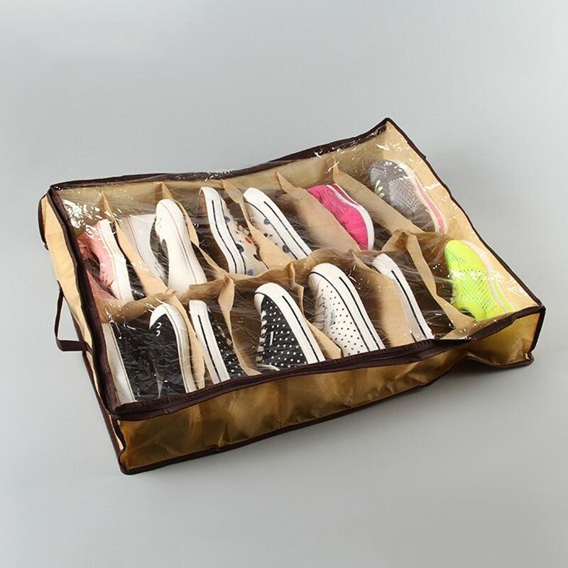 Buy 1 Get 2 Free Under Bed Shoe Organizers / Foldable with Clear Plastic Zip Cover / Store up to 12 Pairs Of Shoes
