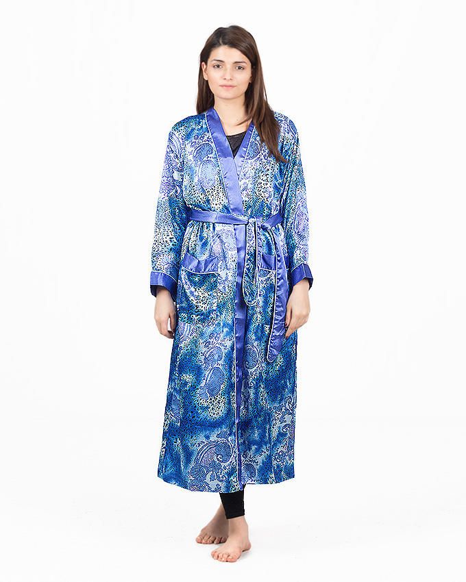 Buy Valerie Women Silky Comfy Satin Classic Long robe/gown Featuring  Contrast Trims & piping Nightwear at Lowest Price in Pakistan