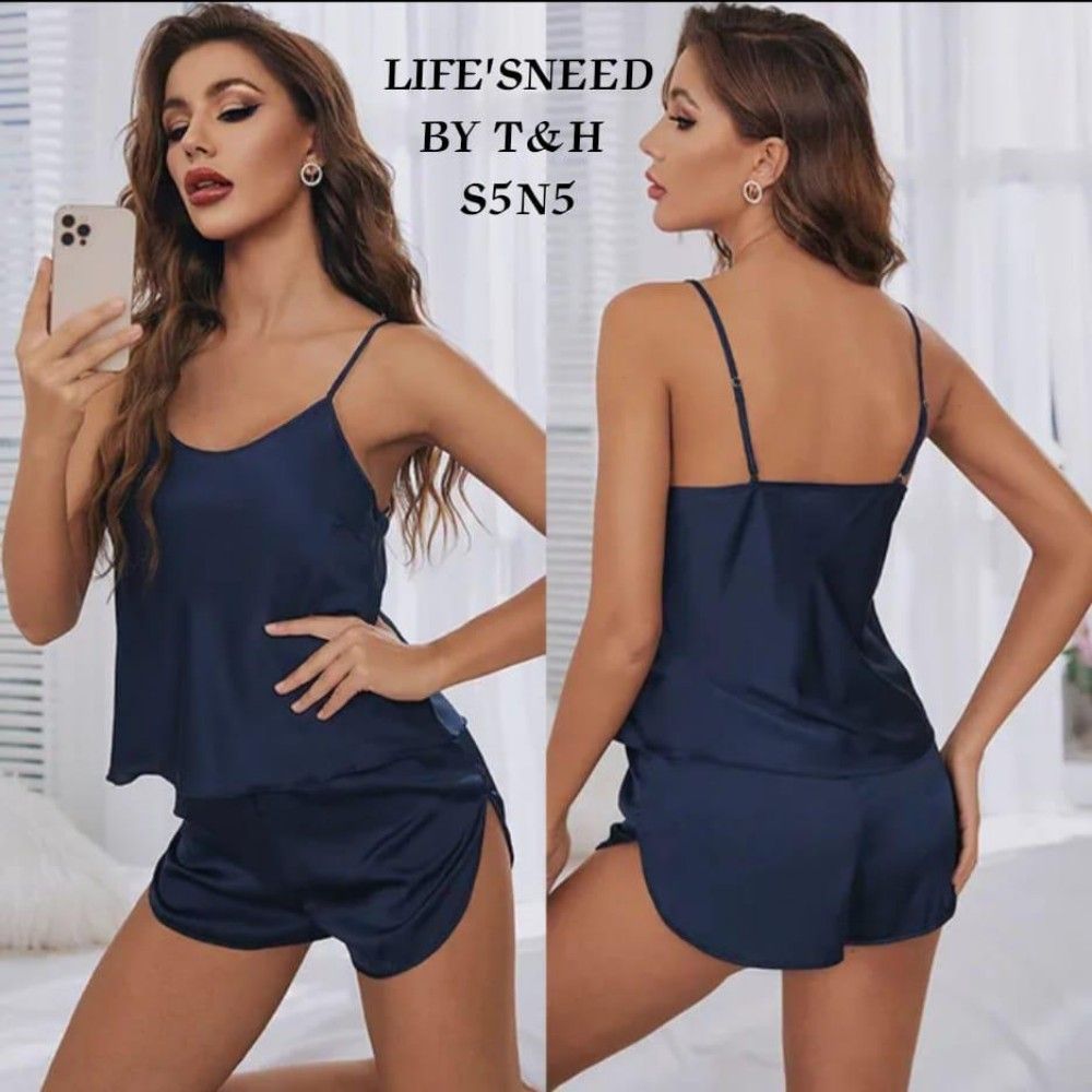 Women's Sexy Silk Satin Ruffled Pajamas Sets Shorts Sets Sleepwear Backless  Straps Erotic Camisole Pajamas