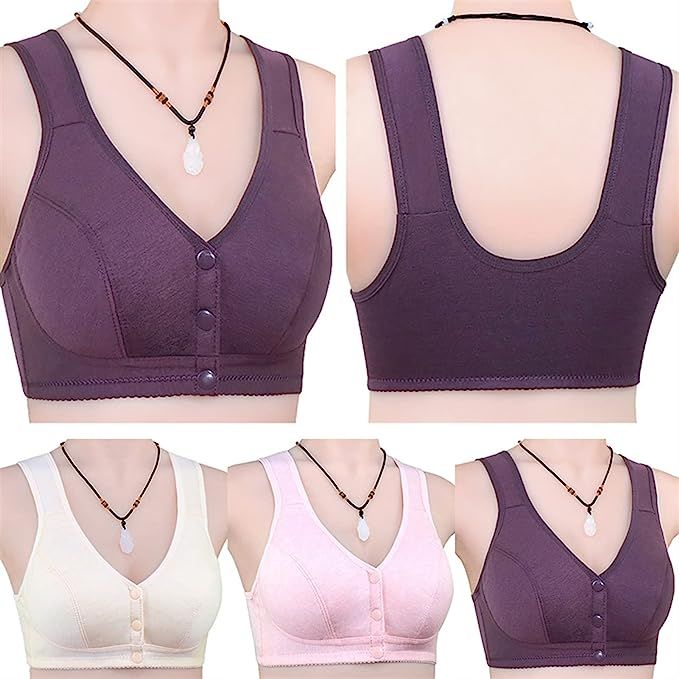 3Pc Front Closure Bras for Seniors, Wireless Bras Front Snaps Seniors, Snap  Front Breathable Bra for Older Women : : Clothing, Shoes 
